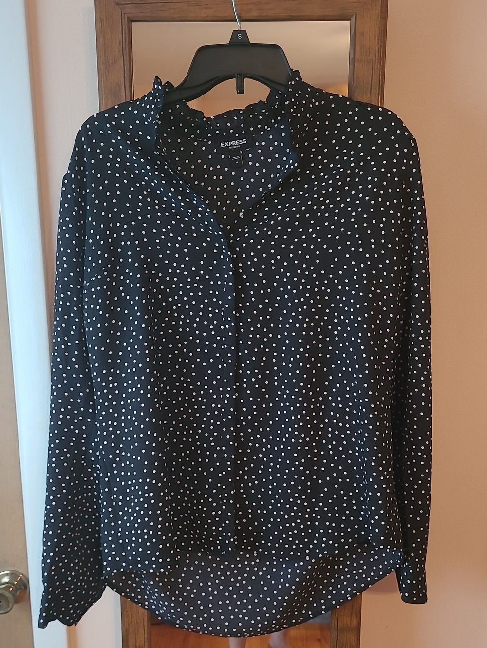 Express Black and White Polka Dot Button-Down Blouse